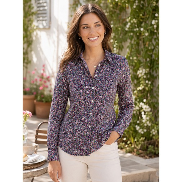 J.CREW Tops - J.Crew Liberty Kayoko Floral Indigo Sunset Perfect Shirt G0534 Women's Size 6